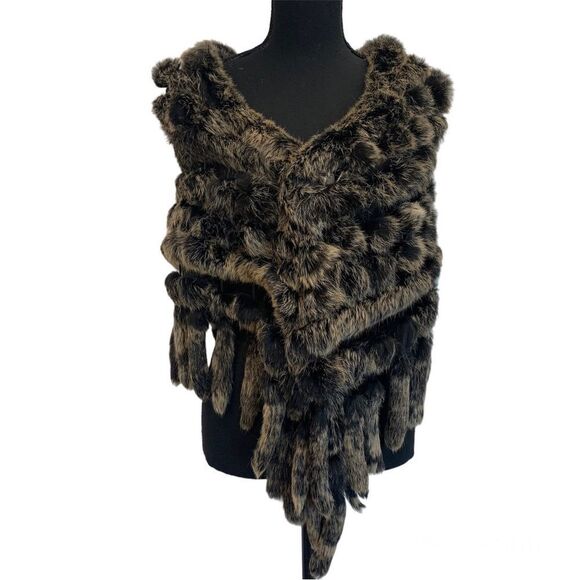 Brown black rabbit fur shawl poncho scarf winter fall - Picture 1 of 6